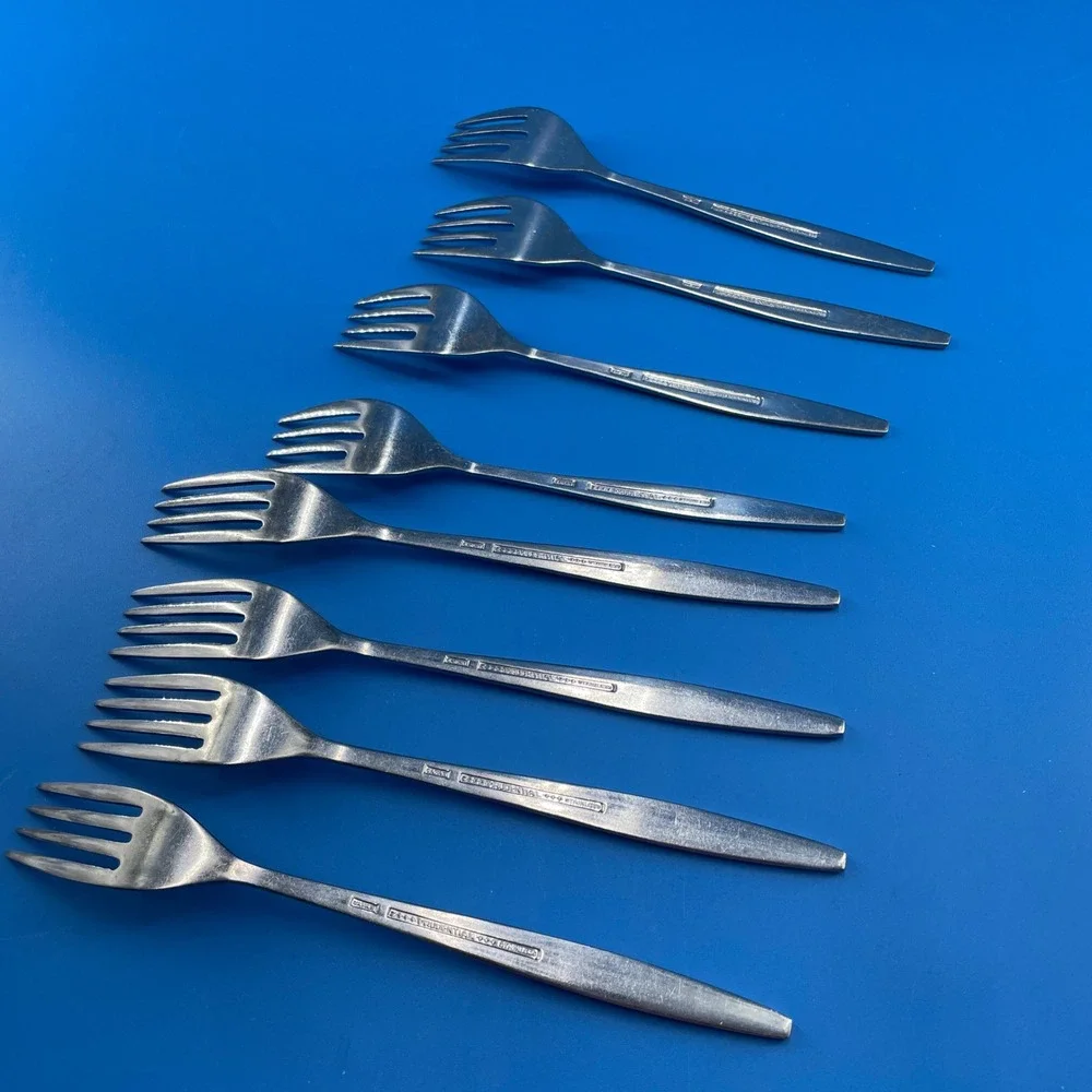 Prudential Wheat Sprig Dinner Salad Forks Tapered Long Stainless Japan MCM Set 8